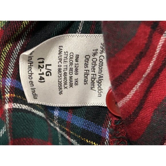 Time & Tru Womens Plaid Flannel Shirt Large Red Green Gold Button Up Long Sleeve - Picture 8 of 9